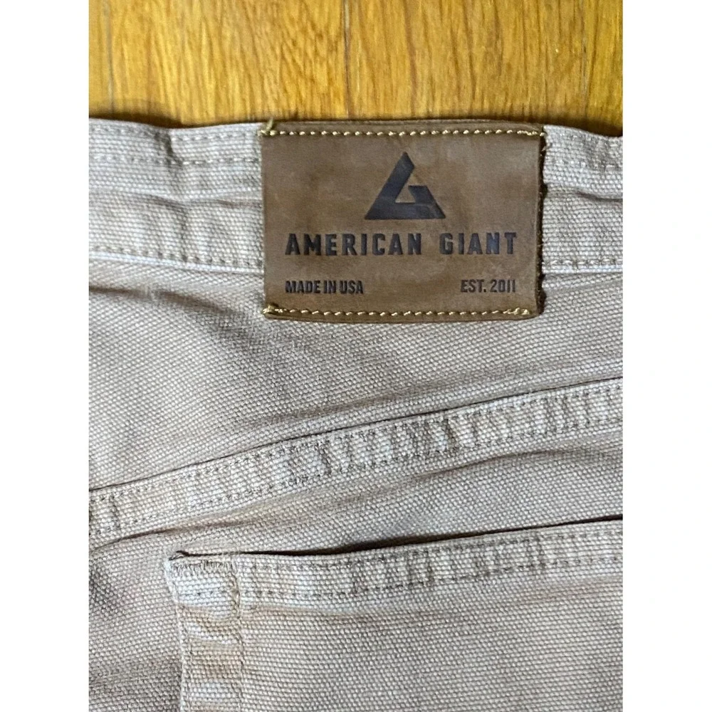 American Giant Pants Roughneck Mens 30x29 Beige Canvas Straight Leg Stretch